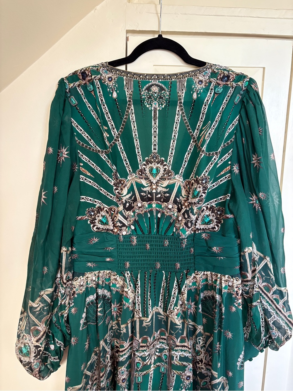 Camilla “A Venice Veil” Embellished Silk Maxi Gown Dress Emerald Green XL - Picture 10 of 15